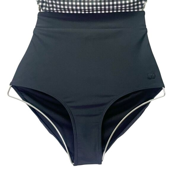 Albion Black Check Castaway One Piece Swimsuit Size Small Black Gingham Zip Back - Picture 10 of 16